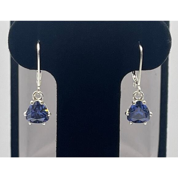 Beautiful 2.5ctw Trillion Cut Tanzanite Earrings in Sterling Silver - Picture 5 of 8